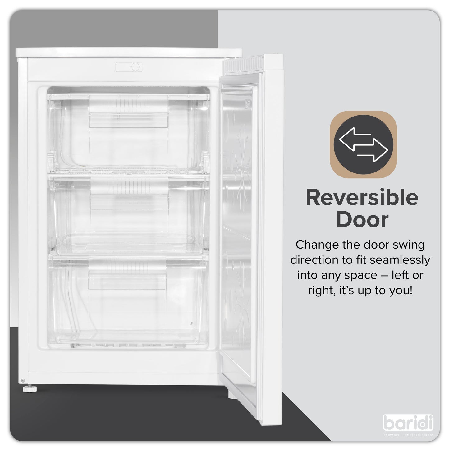 Baridi 55cm Undercounter Freezer with Adjustable Thermostat, 4 Star Rating, 85L, White - DH250