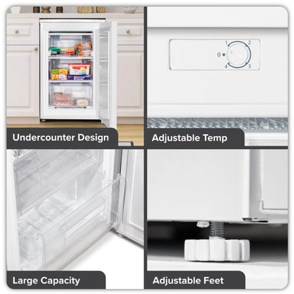 Baridi 55cm Undercounter Freezer with Adjustable Thermostat, 4 Star Rating, 85L, White - DH250