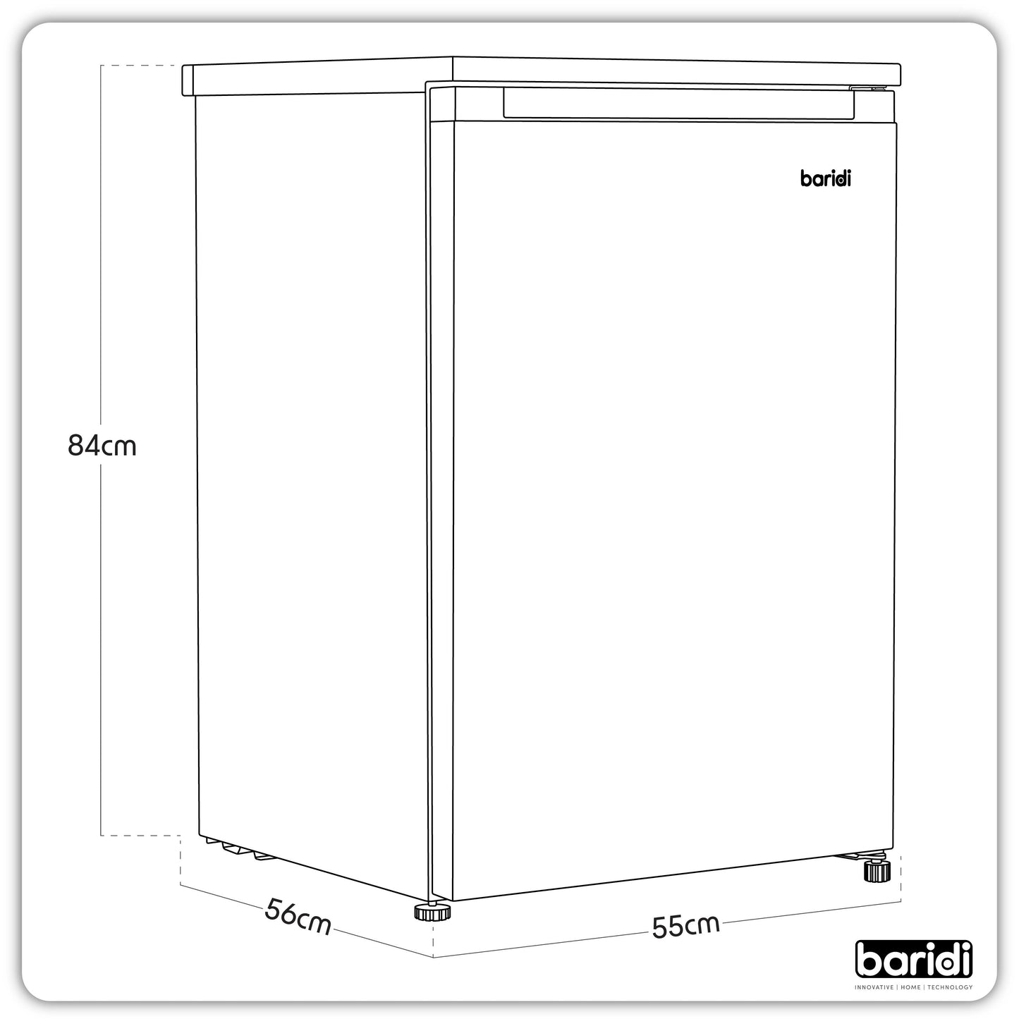 Baridi 55cm Undercounter Freezer with Adjustable Thermostat, 85L, Black - DH251