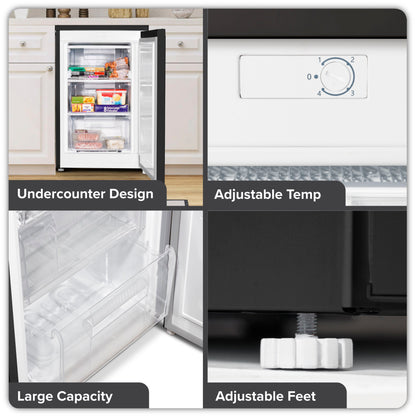 Baridi 55cm Undercounter Freezer with Adjustable Thermostat, 85L, Black - DH251