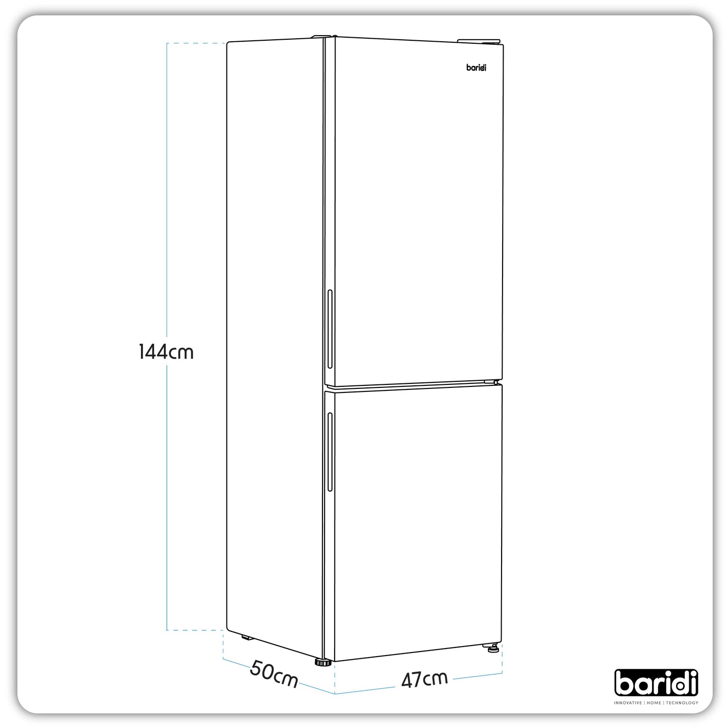Baridi 47cm 70/30 Fridge Freezer with Adjustable Thermostat, 157L Capacity - White - DH252