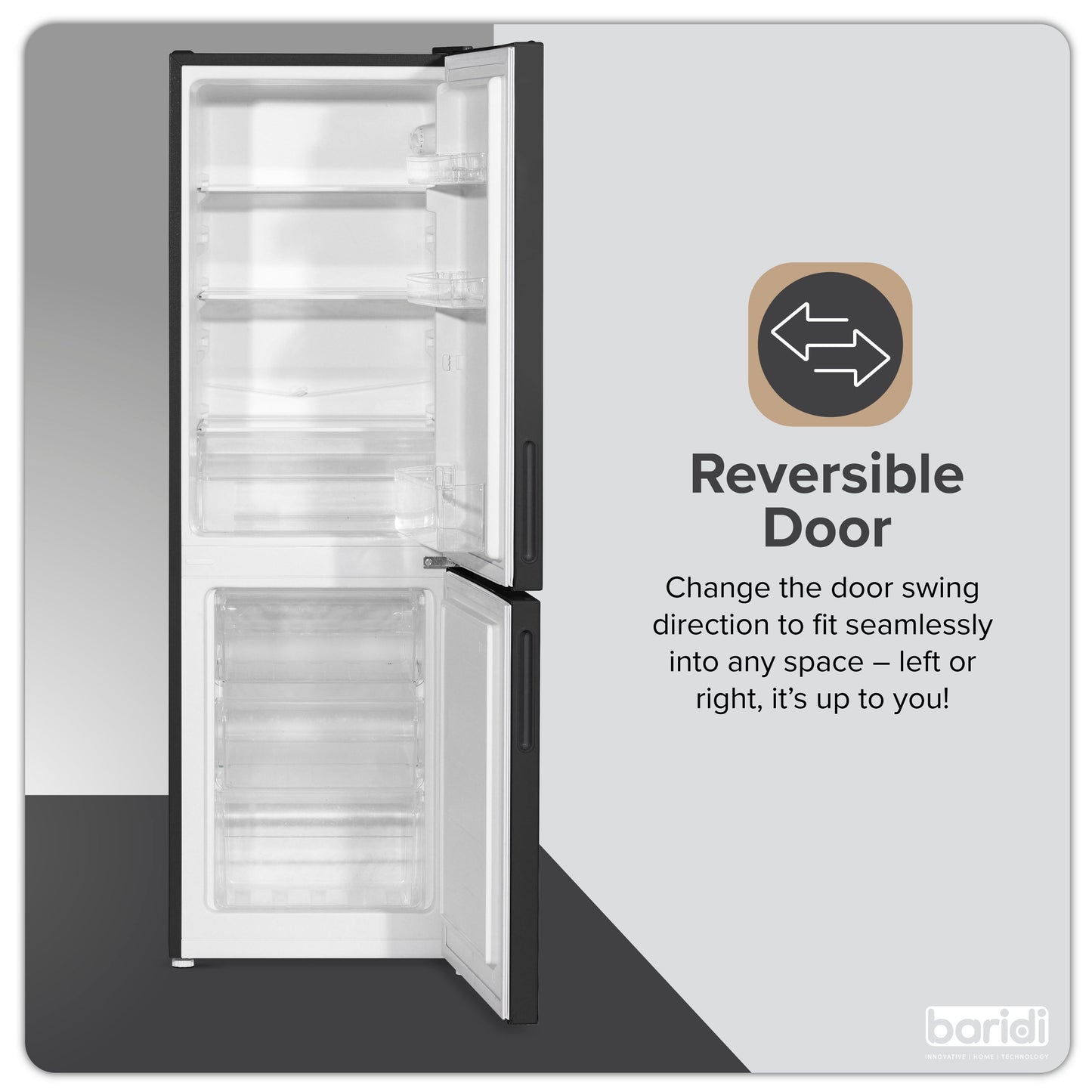 Baridi 47cm 70/30 Fridge Freezer, 157L Capacity, Low Frost Technology, 4 Star Rating, Black - DH253