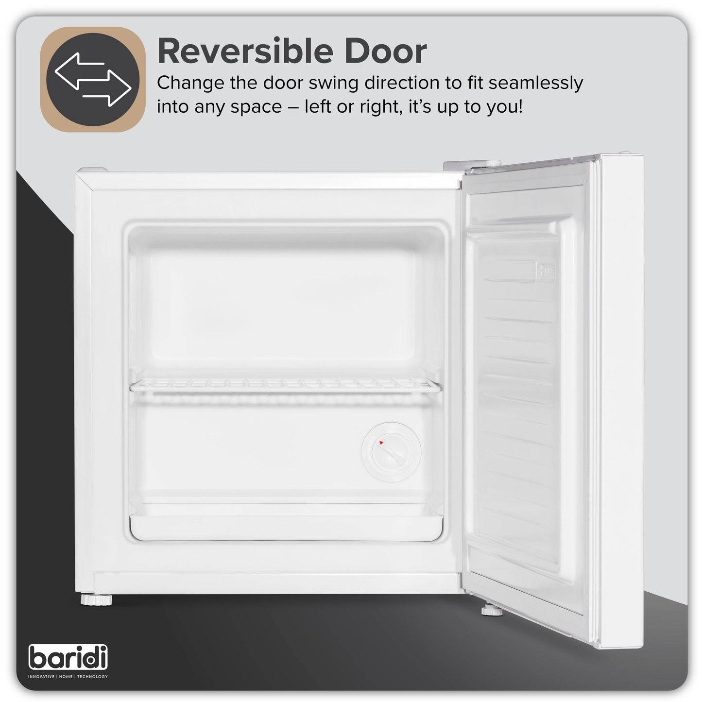 Baridi Mini Tabletop Fridge/Freezer, 31L Capacity, Reversible Door, White - DH254