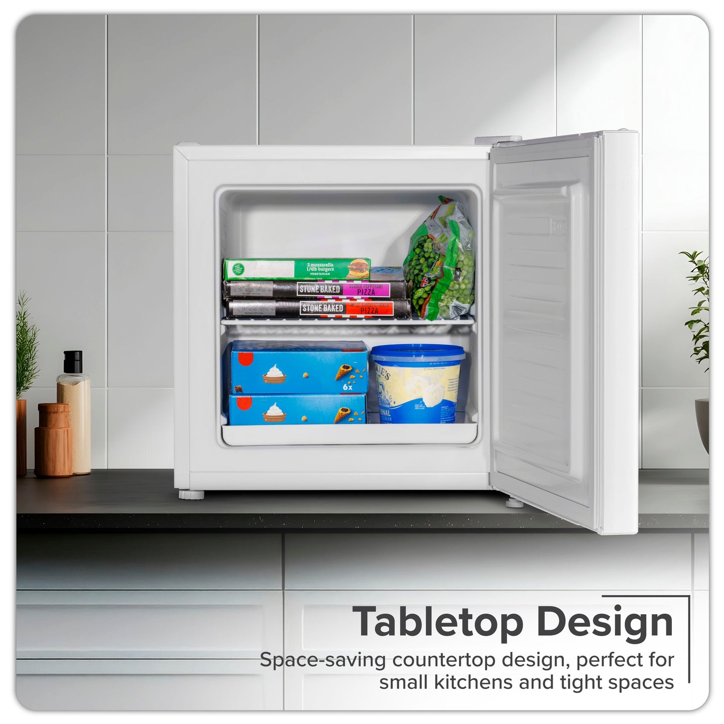 Baridi Mini Tabletop Fridge/Freezer, 31L Capacity, Reversible Door, White - DH254