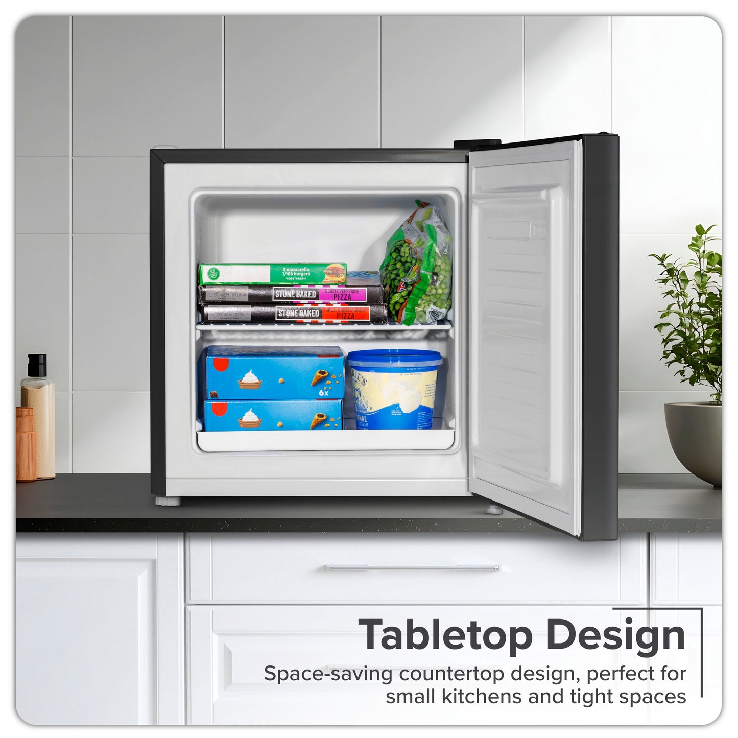 Baridi Mini Tabletop Fridge/Freezer, 31L Capacity, Reversible Door, Black - DH255