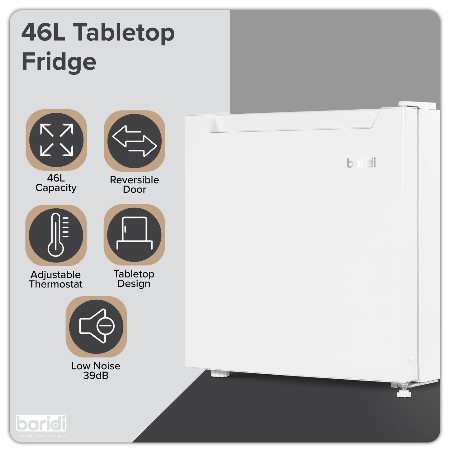 Baridi Tabletop Fridge with Ice Box, 46L Capacity, Adjustable Thermostat - DH256