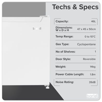 Baridi Tabletop Fridge with Ice Box, 46L Capacity, Adjustable Thermostat - DH256