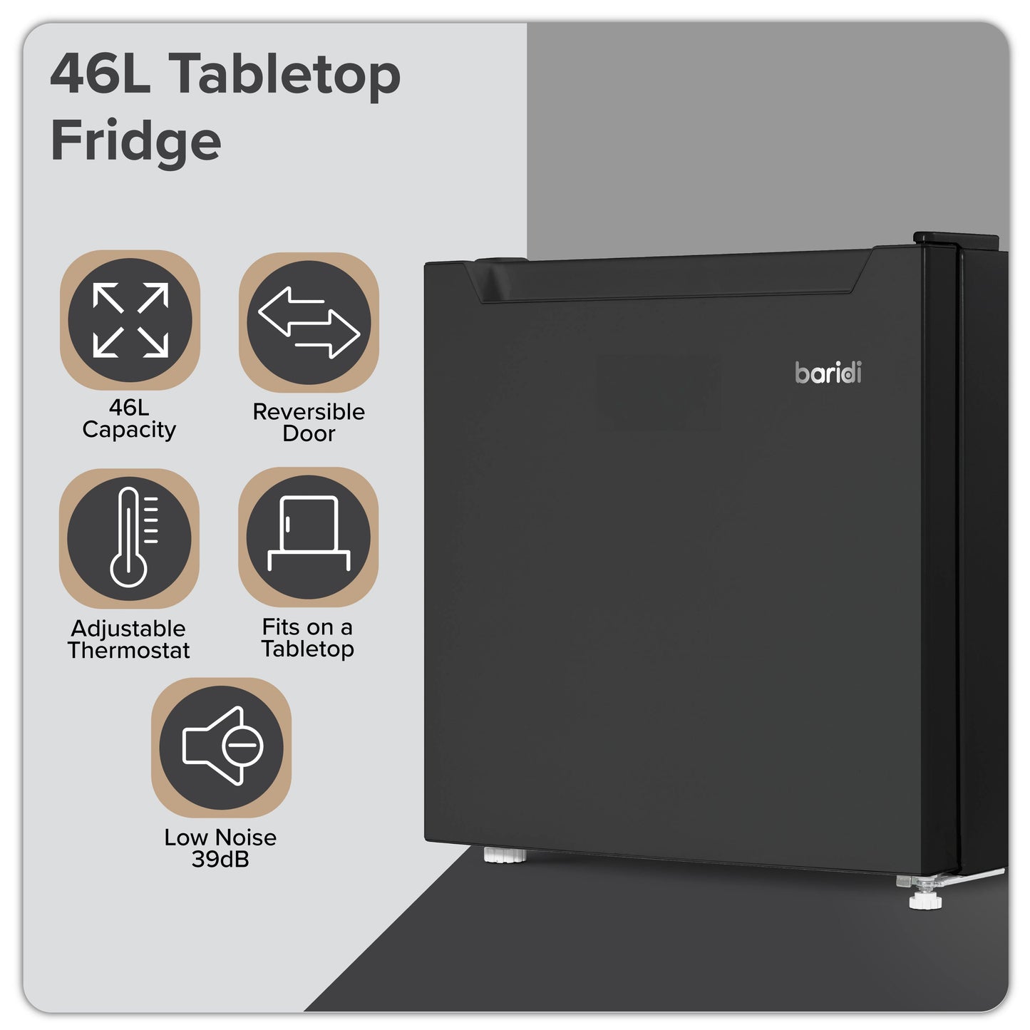 Baridi Tabletop Fridge with Ice Box, 46L Capacity, Adjustable Thermostat - DH257