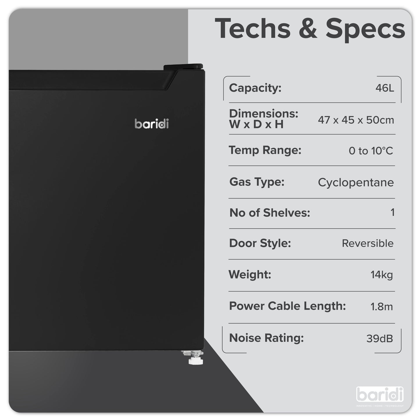 Baridi Tabletop Fridge with Ice Box, 46L Capacity, Adjustable Thermostat - DH257