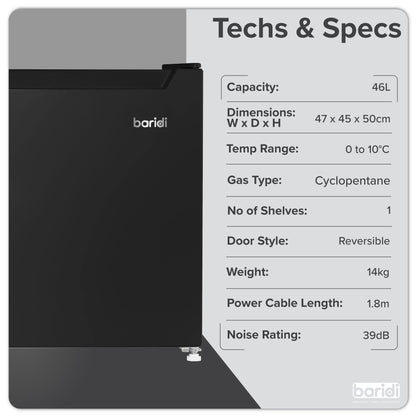 Baridi Tabletop Fridge with Ice Box, 46L Capacity, Adjustable Thermostat - DH257