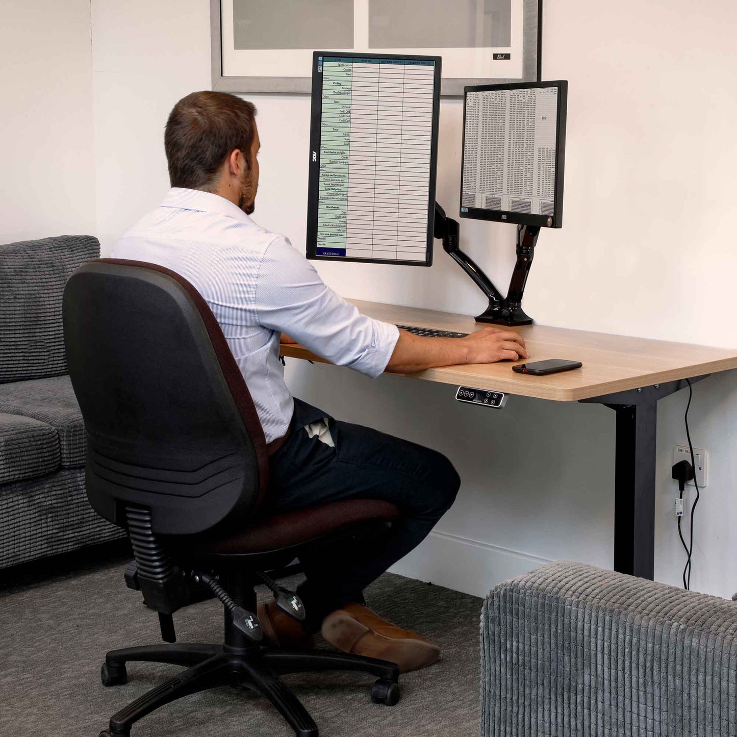 Double Monitor Arms, Adjustable & Rotating 9kg Load Capacity, 10-27" Screens - Black - DH25