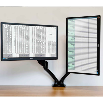 Double Monitor Arms, Adjustable & Rotating 9kg Load Capacity, 10-27" Screens - Black - DH25