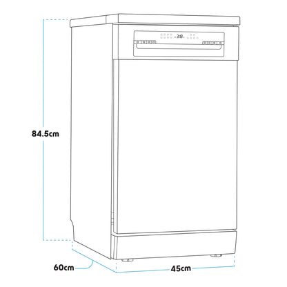 Baridi 45cm Slimline Freestanding Dishwasher, 10 Place Settings, 8 Programs - DH267