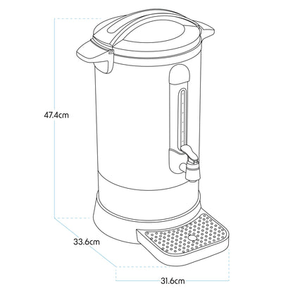 Baridi 10L Hot Water Boiler, Tea Urn with Drip Tray, Keep Warm Function - Stainless Steel - DH269