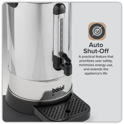 Baridi 10L Hot Water Boiler, Tea Urn with Drip Tray, Keep Warm Function - Stainless Steel - DH269