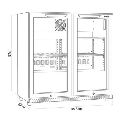 Baridi Back Bar Drinks Fridge with Hinged Double Door, 190L Capacity - DH272