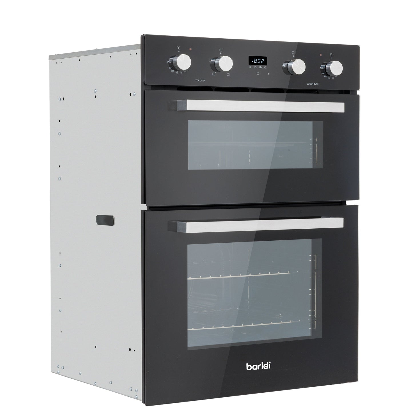 Baridi 72cm Under-Counter Double Oven, 74L Capacity, Energy Rating A, 8 Shelf Positions, Black Glass – DH278