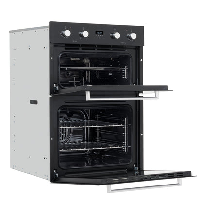 Baridi 72cm Under-Counter Double Oven, 74L Capacity, Energy Rating A, 8 Shelf Positions, Black Glass – DH278