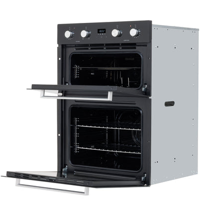 Baridi 72cm Under-Counter Double Oven, 74L Capacity, Energy Rating A, 8 Shelf Positions, Black Glass – DH278