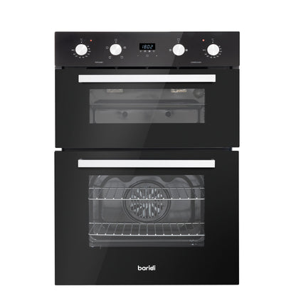 Baridi 72cm Under-Counter Double Oven, 74L Capacity, Energy Rating A, 8 Shelf Positions, Black Glass – DH278
