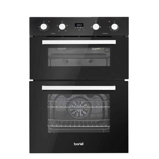 Baridi 72cm Under-Counter Double Oven, 74L Capacity, Energy Rating A, 8 Shelf Positions, Black Glass – DH278