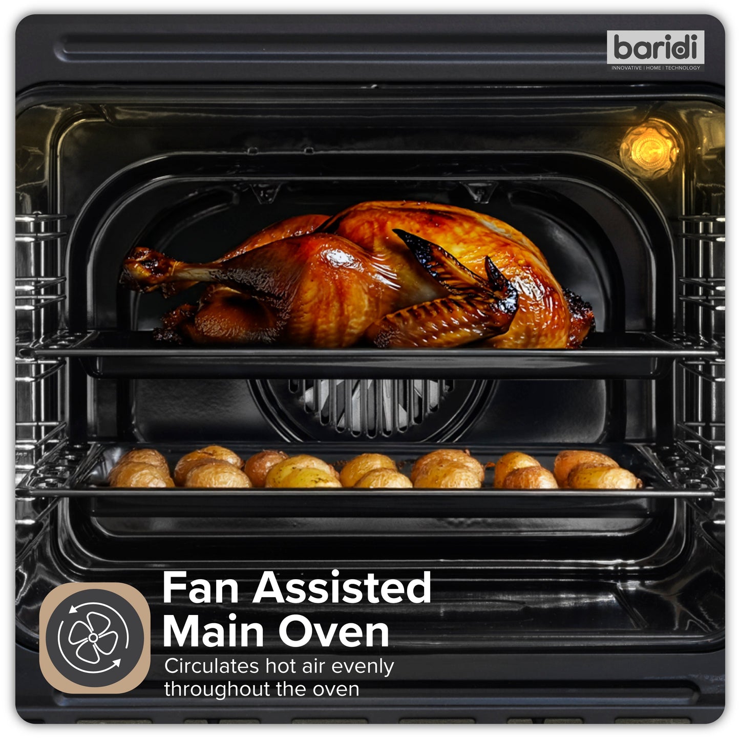Baridi 90cm 88L Built-In Double Oven, Capacity, Energy Rating A, Black Glass – DH279