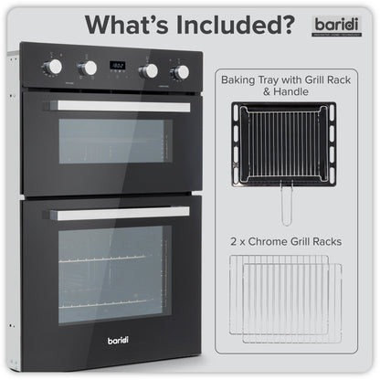Baridi 90cm 88L Built-In Double Oven, Capacity, Energy Rating A, Black Glass – DH279