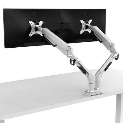 Double Monitor Arms, Adjustable & Rotating 9kg Load Capacity, 17-32" Screens - White - DH27