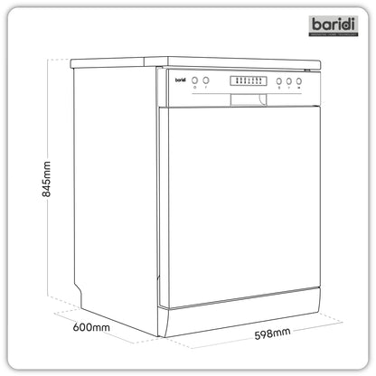 Baridi 60cm Freestanding Dishwasher, 13 Place Settings, 6 Programs, Silver - DH280