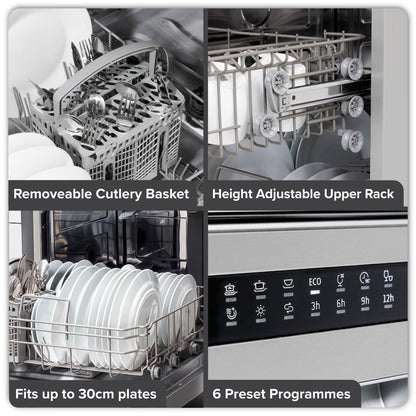 Baridi 60cm Freestanding Dishwasher, 13 Place Settings, 6 Programs, Silver - DH280