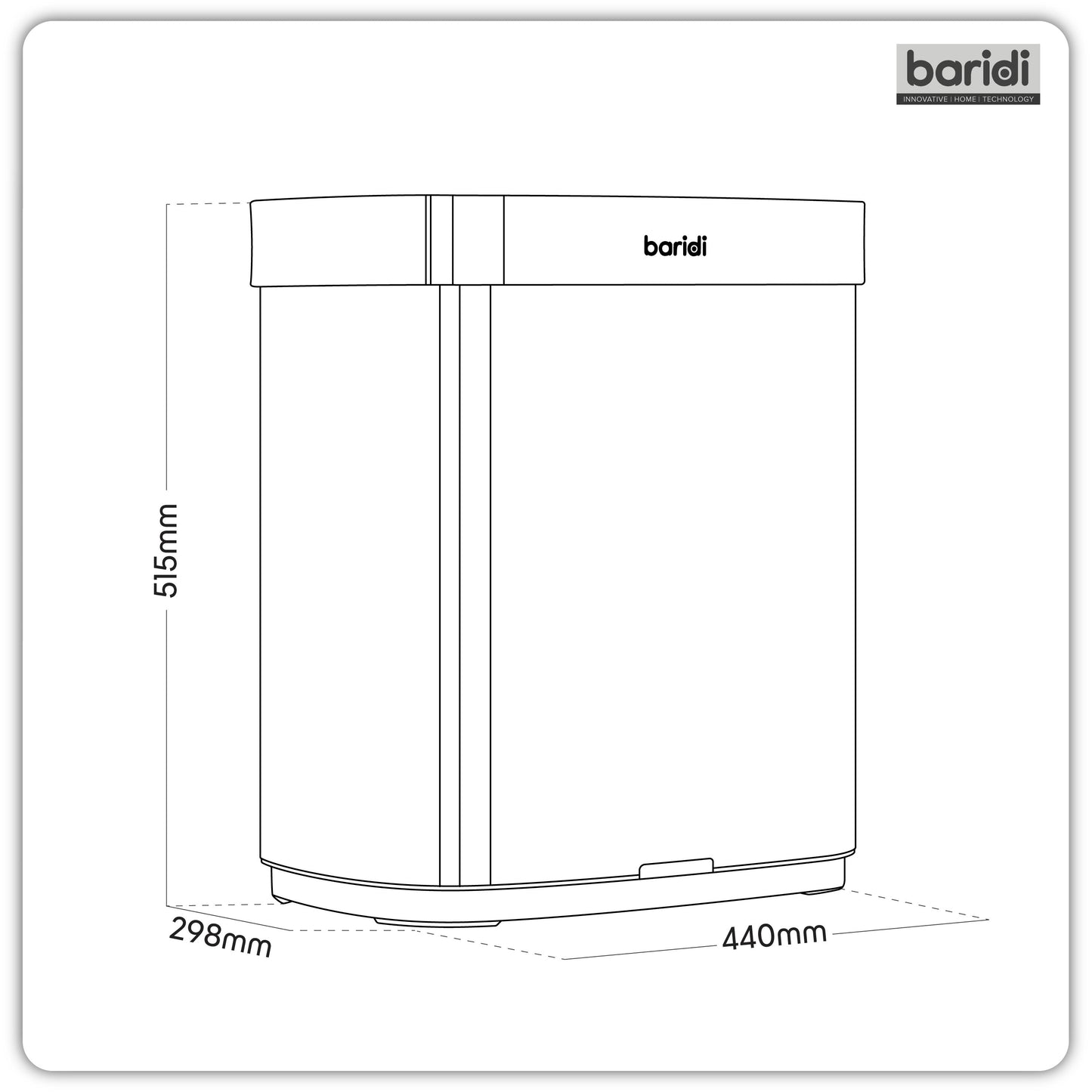 Baridi Sensor Bin, 50L Capacity, Black/Stainless Steel – DH281