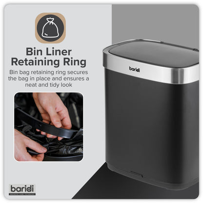 Baridi Sensor Bin, 50L Capacity, Black/Stainless Steel – DH281