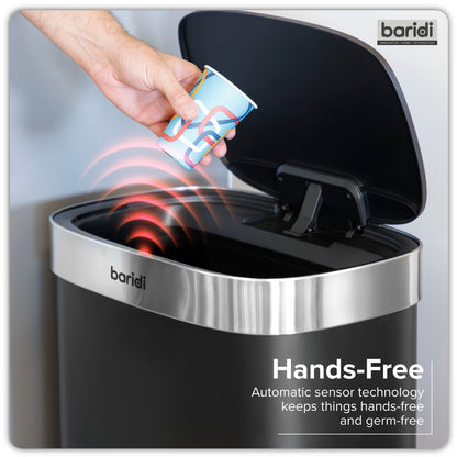 Baridi Sensor Bin, 50L Capacity, Black/Stainless Steel – DH281