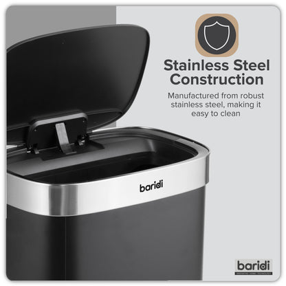 Baridi Sensor Bin, 50L Capacity, Black/Stainless Steel – DH281