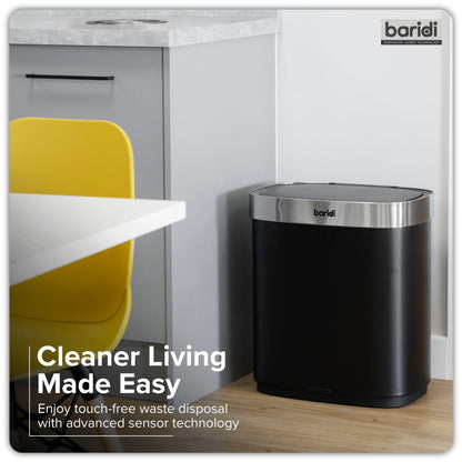 Baridi Sensor Bin, 50L Capacity, Black/Stainless Steel – DH281