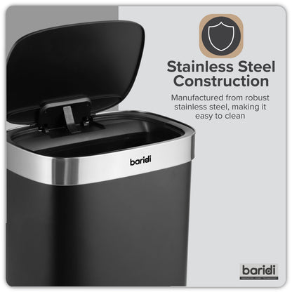Baridi Sensor Bin, 65L Capacity, Black/Stainless Steel – DH282