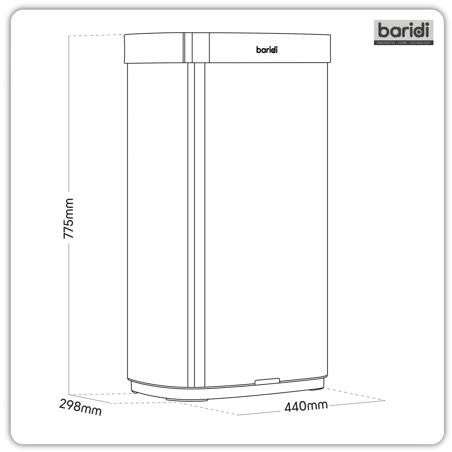 Baridi Sensor Bin, 80L Capacity, Black/Stainless Steel - DH283