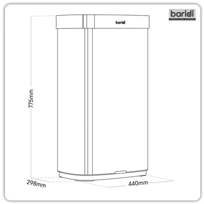 Baridi Sensor Bin, 80L Capacity, Black/Stainless Steel - DH283