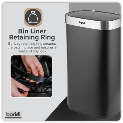 Baridi Sensor Bin, 80L Capacity, Black/Stainless Steel - DH283