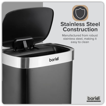 Baridi Sensor Bin, 80L Capacity, Black/Stainless Steel - DH283