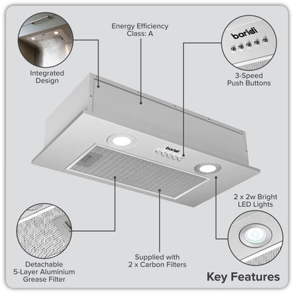 Baridi Built-In Cooker Hood 52cm with 5 Layer Filter, Stainless Steel - DH284
