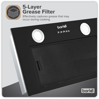 Baridi Built-In Cooker Hood 52cm with 5 Layer Filter, Black - DH285