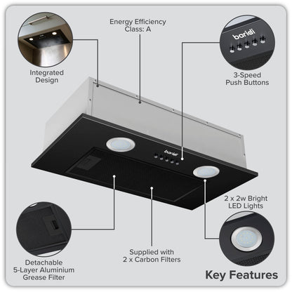 Baridi Built-In Cooker Hood 52cm with 5 Layer Filter, Black - DH285