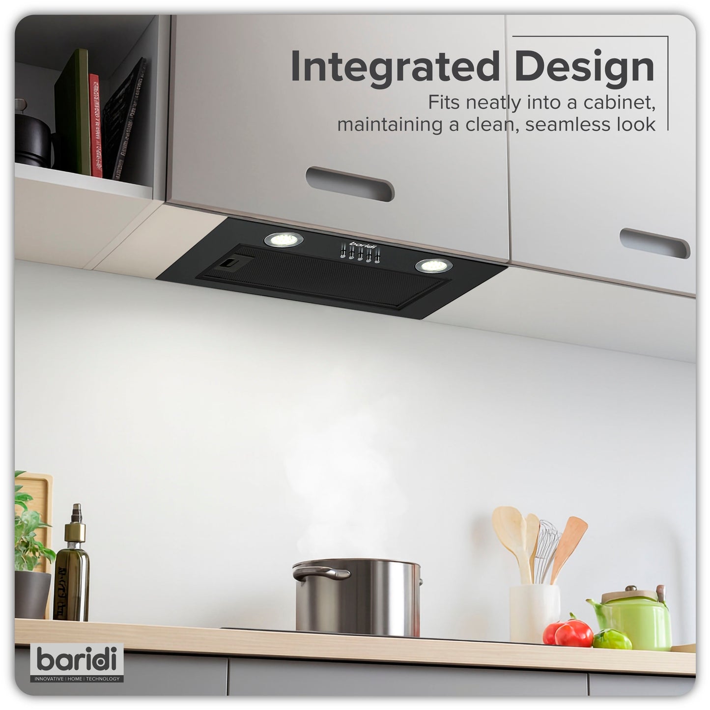 Baridi Built-In Cooker Hood 52cm with 5 Layer Filter, Black - DH285