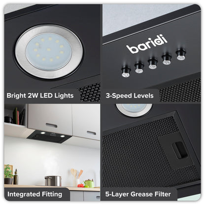 Baridi Built-In Cooker Hood 52cm with 5 Layer Filter, Black - DH285