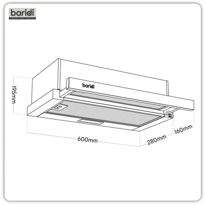 Baridi Telescopic Cooker Hood, 60cm with Aluminium Filters, Stainless Steel – DH286