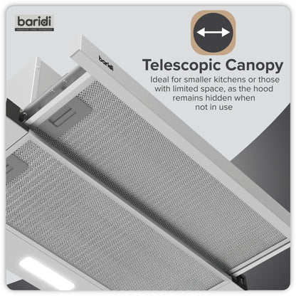 Baridi Telescopic Cooker Hood, 60cm with Aluminium Filters, Stainless Steel – DH286