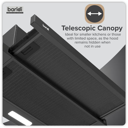 Baridi Telescopic Cooker Hood, 60cm with Aluminium Filters, Black – DH287