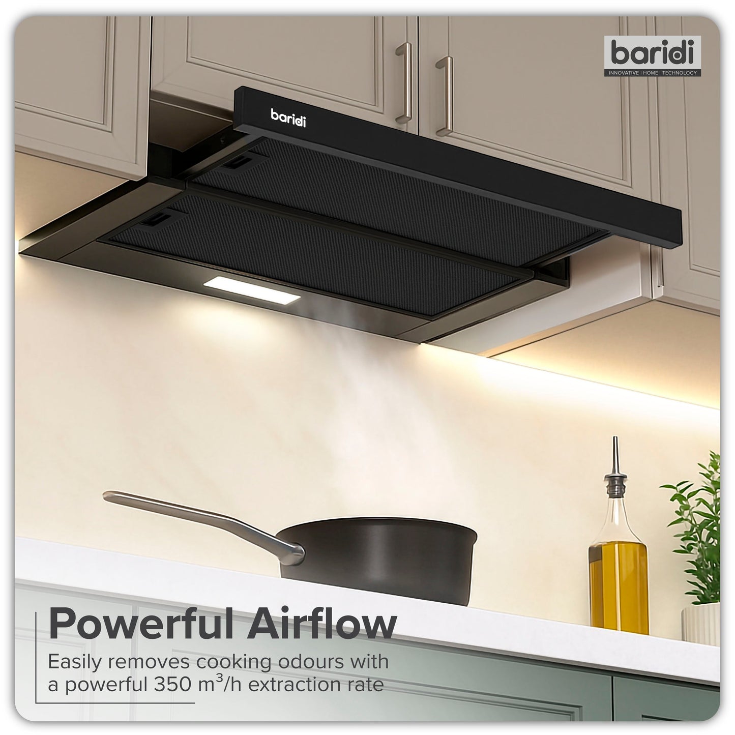 Baridi Telescopic Cooker Hood, 60cm with Aluminium Filters, Black – DH287