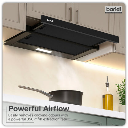 Baridi Telescopic Cooker Hood, 60cm with Aluminium Filters, Black – DH287